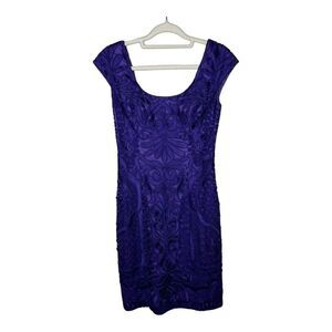 Sue Wong Womens Dress Size 6 Purple Embroidered Sheath Lace Textured 3D Wedding